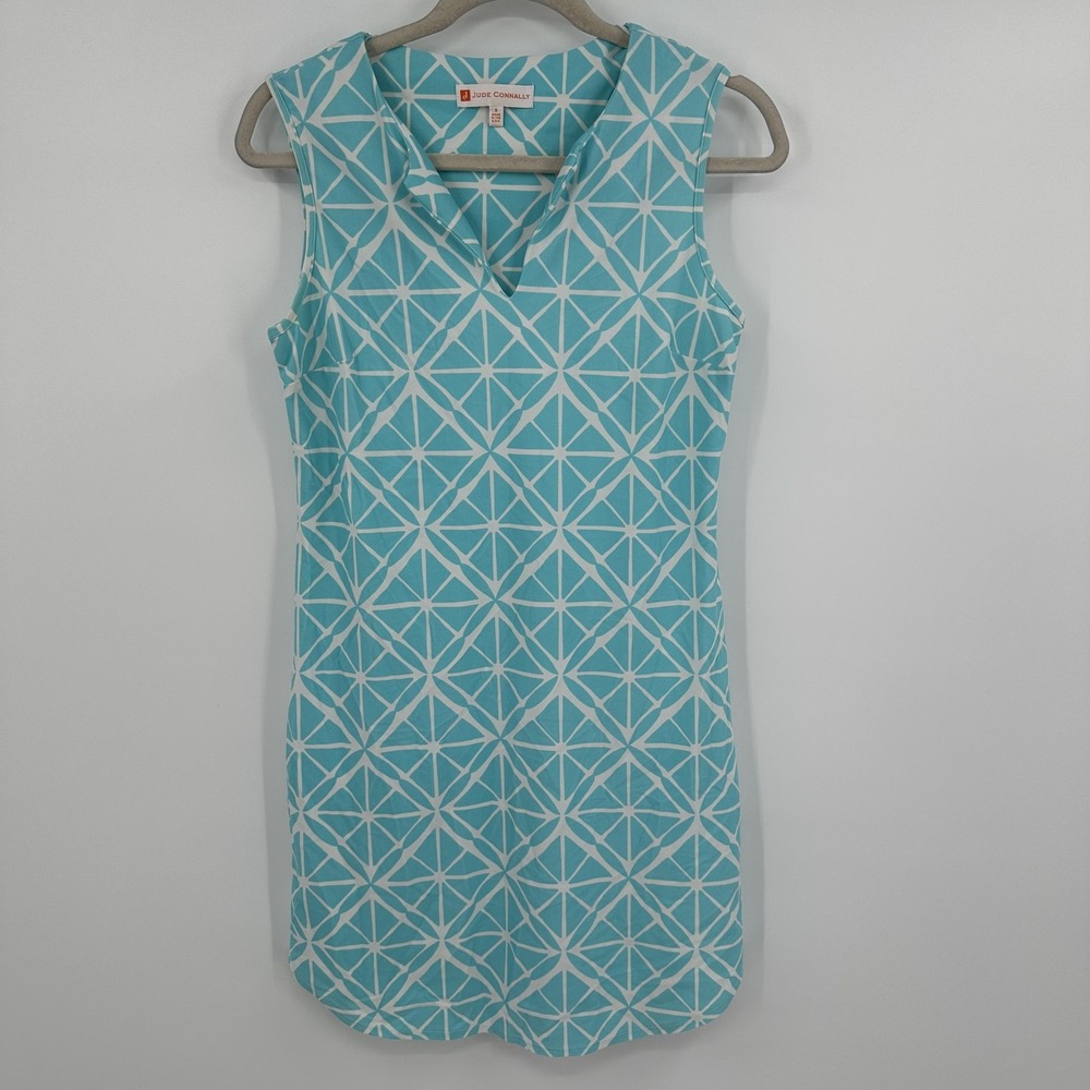 Jude Connally Dress Womens Small Geometric Sleeveless V Neck Nylon Spandex USA